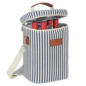 도매 4 병 개인 캐리어 가방 여행 얼음 절연 열 승화 휴대용 캔버스 재사용 가능한 와인 쿨러 가방