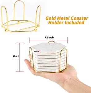 Marble <b>Coasters</b> for Drinks Absorbent with <b>Cork</b> Base, 8pcs Drink <b>Coasters</b> for Wooden Table Gold Ceramic Cup <b>Coaster</b> Set - Product Image 6