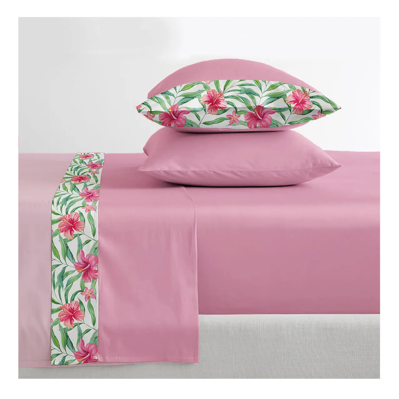 Set Seprai Ukuran King Daun Palem Tropis, Set Sprei Microfiber Mewah 4 Potong Ukuran King