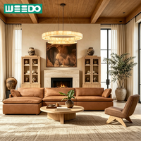 Set Perabot Ruang Tamu Sofa Kulit Desain Modern Sectional Rangka Kayu Solid Nyaman Empuk untuk Apartemen Villa