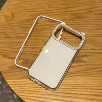 Coque de téléphone antichoc 3-en-1 en TPU avec motif chat de dessin animé et oreilles, couleur unie, pour iPhone 17 Pro Max, effet diamant scintillant