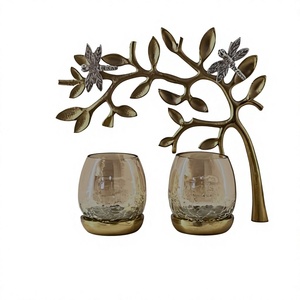 Metal Tree Branch Candle Holder Set with Two Glass Tealight Candle Wax Container Jars & <b>Cups</b> Decorative Home Accent Piece - Product Image 1