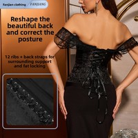 Corset vintage à épaules dénudées en dentelle et volants, jacquard, amincissant la taille, bustier sculptant le corps, à manches courtes
