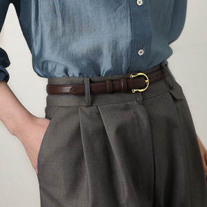Cinturón de Cuero Genuino con Hebilla Dorada Estilo Francés, Cinturón Delgado de Lujo para Mujer - Product Image 1