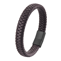 Bracelet à breloques en cuir véritable tressé noir/marron unisexe perle acier inoxydable boucle magnétique tissé à la main mode à la mode