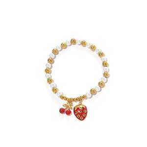Pulsera de Moda con Dijes de Acero Inoxidable 316L con Baño de Oro PVD, Resistente y Sostenible, con Colgante de Fresa Roja y Cereza - Product Image 1