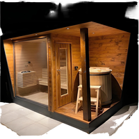 Ruang Sauna Uap Luar Ruangan Modern Berkualitas Tinggi dan Nyaman dengan Inframerah dan Shower untuk 6 Orang