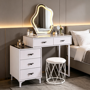 Modern Makeup Vanity <b>With</b> Lighted Mirror <b>Storage</b> Drawers Bedroom <b>Dressing</b> <b>Table</b> <b>With</b> Stool - Product Image 3