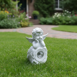 Figura de <span class=keywords><strong>Ángel</strong></span> de Resina de Alta Calidad, Adorno de Jardín con Luz LED Solar Resistente al Agua de 360 Grados, Regalo Artesanal - Product Image 3