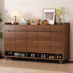 収納キャビネットモダンデザインリビングルームエントリーウォールナット無垢材高さ調節可能 - Product Image 1