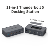 Docking Station Thunderbolt 5 180W DC Power 8K 60Hz MST Dual TB5 2.5G Ethernet M.2 NVMe SSD USB 3.2 Hub