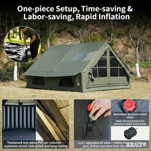 En stock, tente de camping <span class=keywords><strong>gonflable</strong></span> verte de 12 m² avec <span class=keywords><strong>auvent</strong></span>, pas de montage requis, équipement de camping extérieur complet - Product Image 2