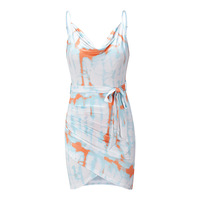 Mini-robe coréenne pour femmes, tunique pour dîner, soirée, cravate, teinture pour vêtements, imprimé, plissé, décontracté