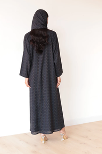 LEDUO Ramadan <b>Eid</b> Casual Modest Wear Black Flower Print <b>Long</b> Sleeve Striped Hooded Open Muslim Abaya - Product Image 2