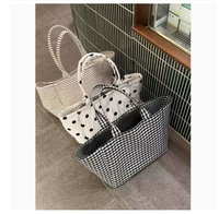 Bolsa de Lona de Gran Capacidad con Diseño de Puntos y Rayas, Bolso de Hombro Casual para el Uso Diario de las Mujeres