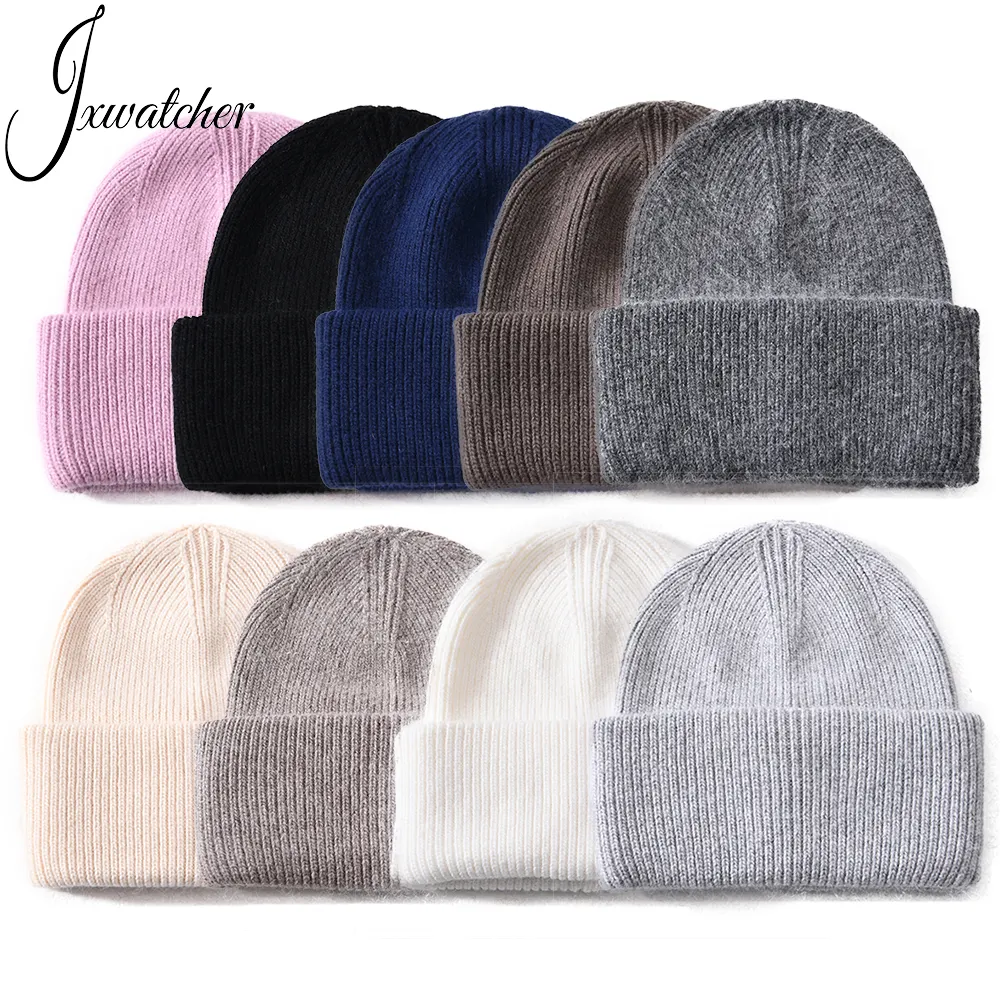 Hiver Femmes Hommes Wholesale Cashmere Wool Knitted Beanies Skully Custom Logo Classic Striped Unisex Plain Custom Knit Beanie Hats