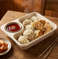 22,5x16cm 2-delige suikerrietbagasse dumplingdoos met sausbakje, wegwerpbaar, biologisch afbreekbaar, magnetronbestendig deksel, voedselverpakking voor