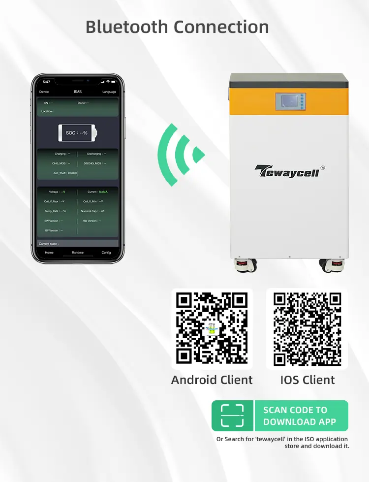 Tewaycell APP Solar Energy Storage Power Wall 48V 300Ah 15kwh Lifepo4 Batería para el hogar