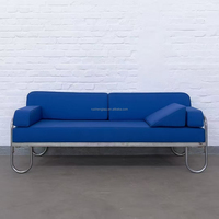 Canapé en tissu bleu Klein vintage Bauhaus, canapé droit trois places de style mid-century pour petits espaces et salles de réception