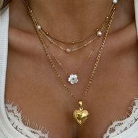 Collier en gros à assembler soi-même avec pendentif cœur en zircon plaqué or et pendentif cœur chromé en forme de cœur d'amour