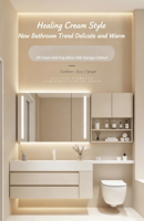 Meuble de salle de bain en pierre frittée style crème avec vasque intégrée en céramique sans joint et extension de toilettes