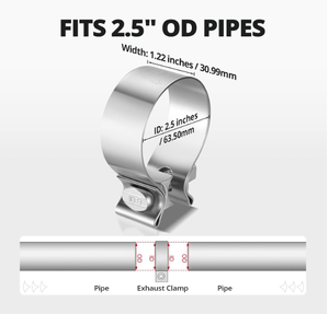 Collier de serrage pour échappement de 2,5 pouces, collier de serrage étroit en acier inoxydable pour tuyaux d'échappement automobile, colliers de serrage à boulon en T pour silencieux - Product Image 2