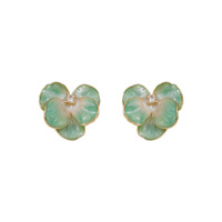 Anting-anting kancing berlapis emas 14K berkualitas tinggi, motif bunga sakura lucu, anting-anting enamel, anting-anting bunga segar untuk wanita