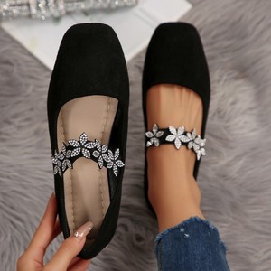 Zapatos Planos de Ballet con Pedrería para Mujer, Zapatos Planos de Gamuza, Estilo Casual, Tacón Bajo - Product Image 1