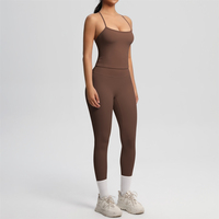 Setelan Olahraga Yoga Dua Potong Warna Solid Nude Feel Double-sided Brushed Back Tight untuk Lari dan Fitness