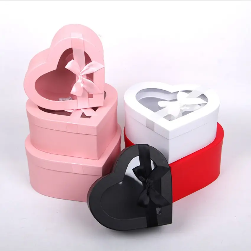 Набор из 3 предметов, прозрачная крышка из ПВХ, окно в форме сердца, бумажная коробка для упаковки цветов, Подарочная коробка с сюрпризом и окном