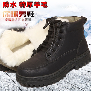 Botas de Nieve para Hombre, Impermeables, de Piel Vacuna, Tacón Medio, para Trabajo al Aire Libre, Color Sólido, con Cordones Delanteros, Forro de Piel de Oveja Cálida - Product Image 5