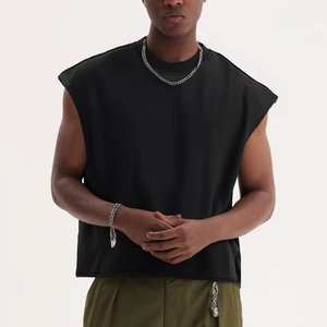 Maglietta senza maniche sportiva con bordo grezzo e stile oversize canottiera corta 100% da palestra in cotone da <span class=keywords><strong>uomo</strong></span> - Product Image 5