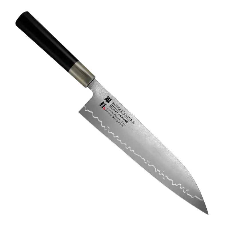 Cuchillo Gyuto de forja plateada de 240mm, cuchillo de cocina útil Japón S35VN, cuerno de búfalo de acero en polvo y mango de ébano