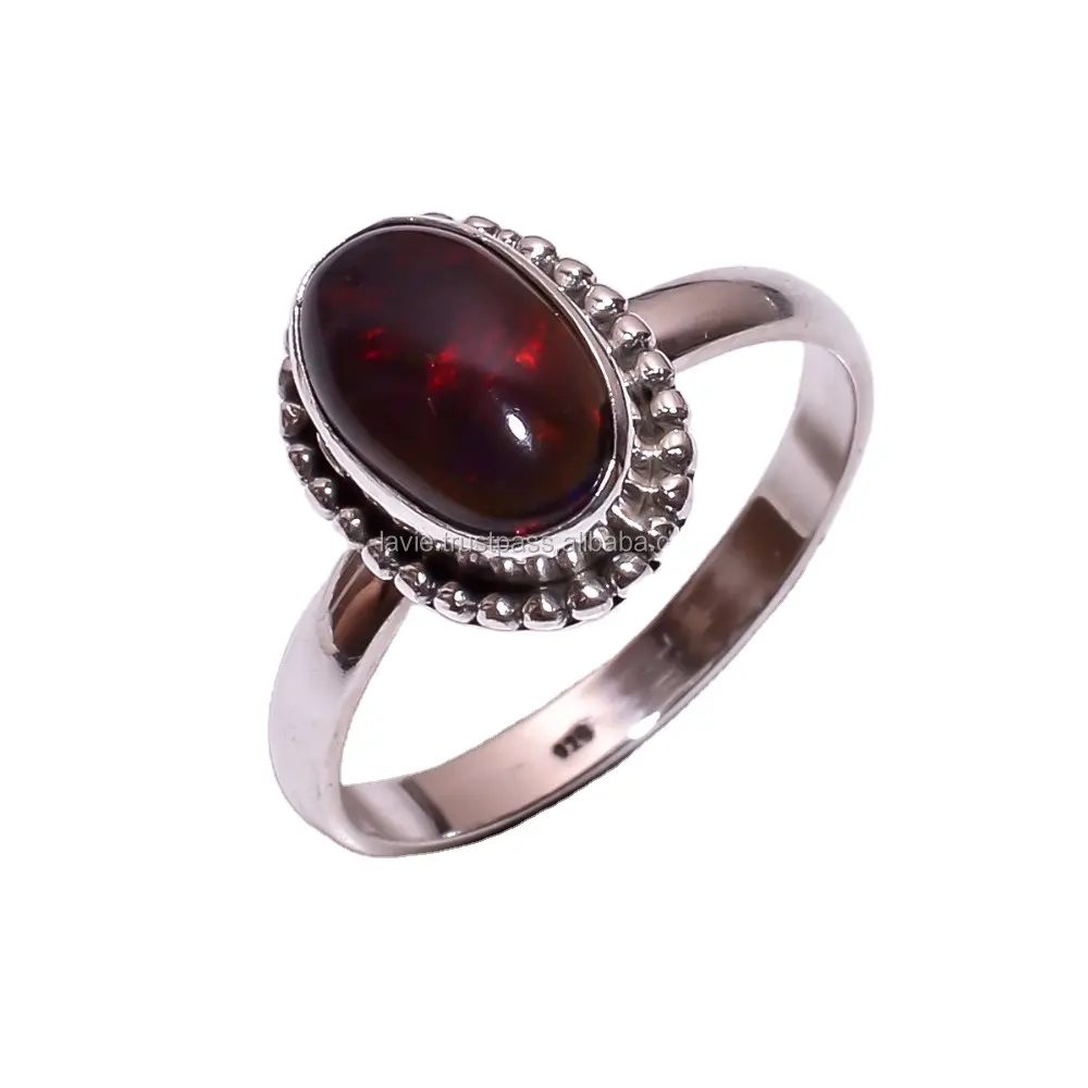 Cincin opal hitam Etiopia Kecantikan perhiasan perak halus buatan tangan grosir 925 pemasok cincin perak murni