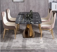 Ensemble Table et Chaises de Restaurant de Luxe Doré, Scandinave en Marbre, Combinaison Rectangulaire pour Hôtel, 6 Chaises Incluses