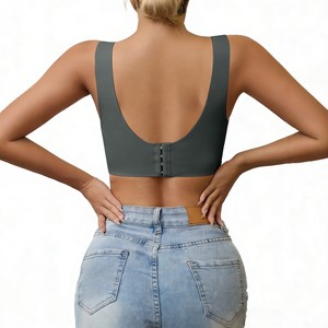 Soutien-gorge sans armatures à fermeture dorsale, à bretelles larges, sans couture, en nylon tricoté fin, confortable et respirant, pour l'export. - Product Image 2