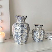 Vase de table en céramique émaillée traditionnelle bleu et blanc style melon oriental 5-30cm – Ornement floral de luxe pour anniversaire, écologique et durable