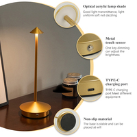 Lámpara de Mesa LED Inalámbrica Recargable de Lujo Nórdico, Ecológica, con Control Táctil, Ajustable, Metálica, Tipo-C, Luz Regulable 3000-6000K