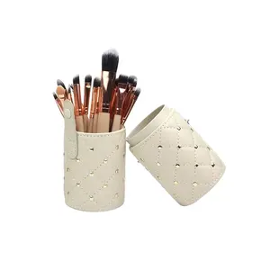 PU Leather Rivets Studded Portable Cosmetic Brush Case Travel Makeup Brush Holder