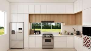 Gabinetes de Cocina Modernos y Acogedores de Madera con Decoración Acanalada, Fregadero de Melamina, Personalizados para Apartamento - Product Image 3