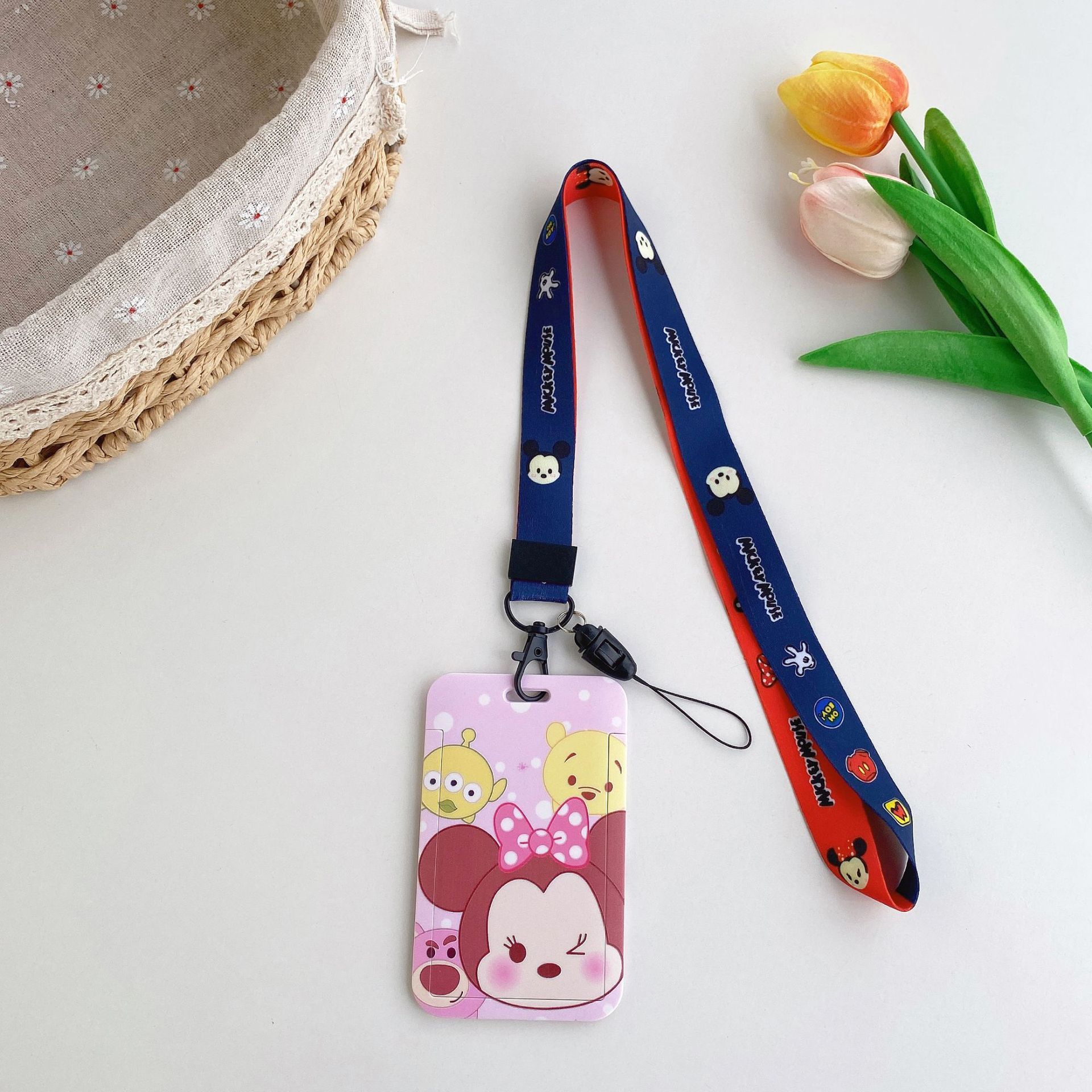 Card Holder ID Badge Lovely Cartoon Mickey Minnie Plastic Card Case With Lanyards Phone Neck Lanyard Card Covers Shell Kid Gift Image 5