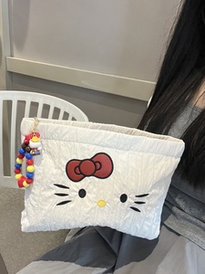 OEM Supported Eco-Friendly Portable Cute Quilted Cosmetic Pouch Cartoon Embroidery Zipper <b>Large</b> Makeup <b>Bag</b> for Travel Storage - Product Image 4