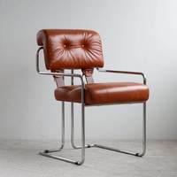 Chaise de salle à manger vintage de style Bauhaus du milieu du siècle, en acier inoxydable, avec revêtement en cuir, pour bureau, salle de conférence, chaise design
