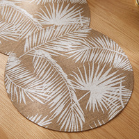 Set de table rond en jute naturelle tissée 38 cm, imprimé feuille de palmier, résistant à la chaleur, écologique, pour la cuisine et la décoration de la salle à manger