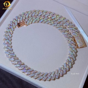 Cadena de Eslabones Cubanos de Plata S925 con Base de Dos Tonos en Oro Blanco y Rosa de 14K y Moissanita VVS de 14MM - Product Image 1