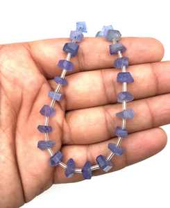 ชุดลูกปัดอัญมณี Tanzanite ธรรมชาติ28ชิ้นชุดเครื่องประดับ DIY รูปทรงนักเก็ตสีฟ้าเหลี่ยมเพชรพลอยสำหรับสร้อยคอต่างหู-ลูกปัดหินที่ทำด้วยมือ - Product Image 4