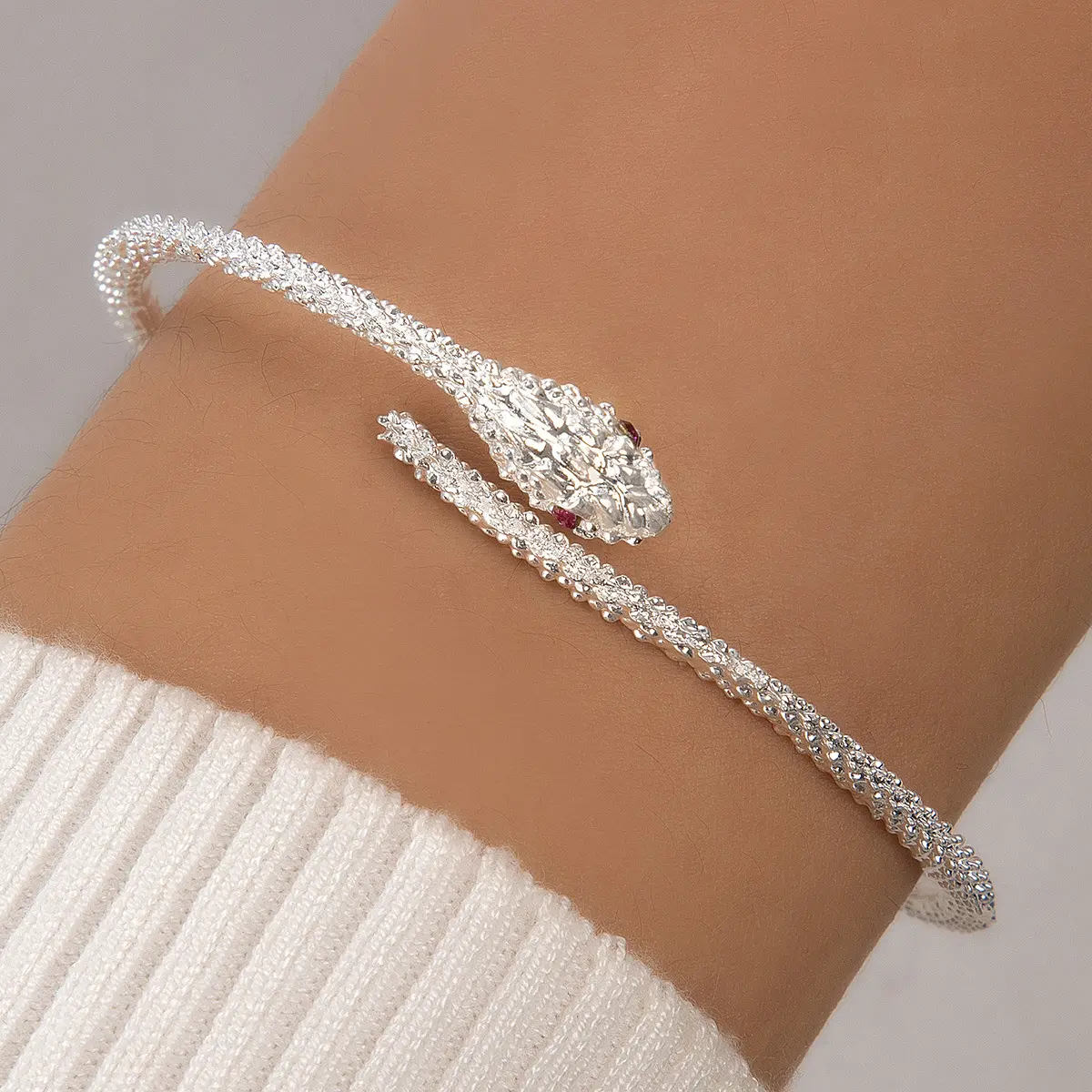 2023 Fashion Charms Bracelets Hand Made Silver Color Classic Texture Open Adjustable Cuff Women Bracelet Snake Bangles