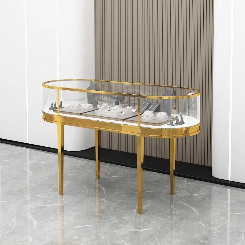 Custom Oval Jewelry Display Cabinet Gold