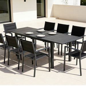 <span class=keywords><strong>Table</strong></span> de salle à manger extensible Homful en aluminium avec plateau rabattable en forme de feuille de papillon, panneau central à lattes et trou pour parasol pour jardin - Product Image 5