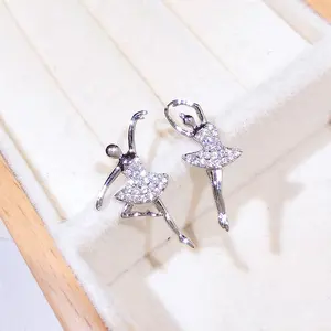 Серьги-гвоздики женские с фианитами, милые элегантные украшения для танцев балерины, вечерние подарки на годовщину
